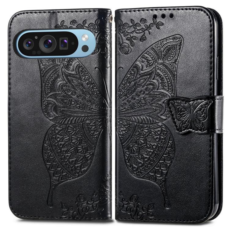 For Google Pixel 9 / 9 Pro Butterfly Love Flower Embossed Leather Phone Case