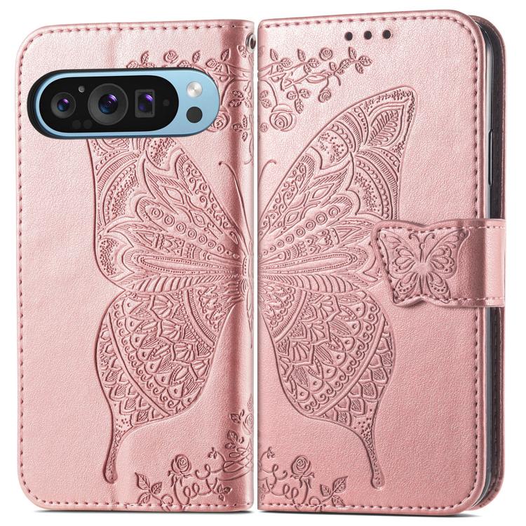 For Google Pixel 9 / 9 Pro Butterfly Love Flower Embossed Leather Phone Case