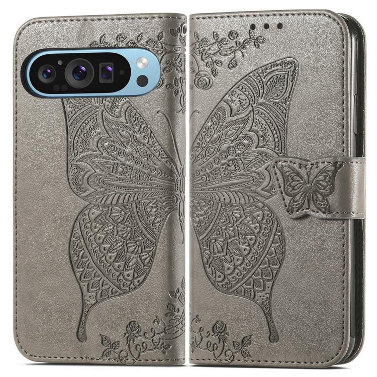 For Google Pixel 9 / 9 Pro Butterfly Love Flower Embossed Leather Phone Case