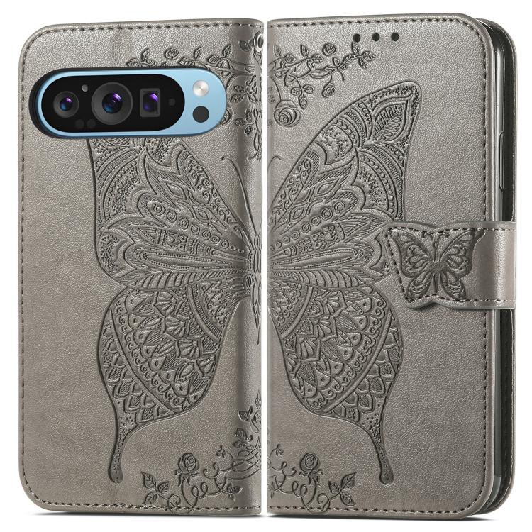 For Google Pixel 9 Pro XL Butterfly Love Flower Embossed Leather Phone Case