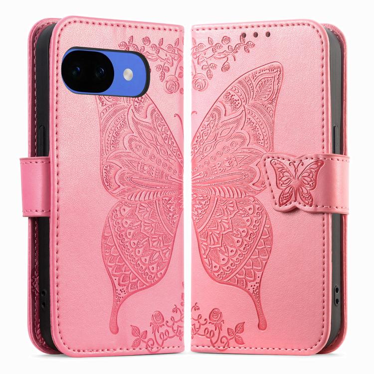 For Google Pixel 10a Butterfly Love Flower Embossed Leather Phone Case