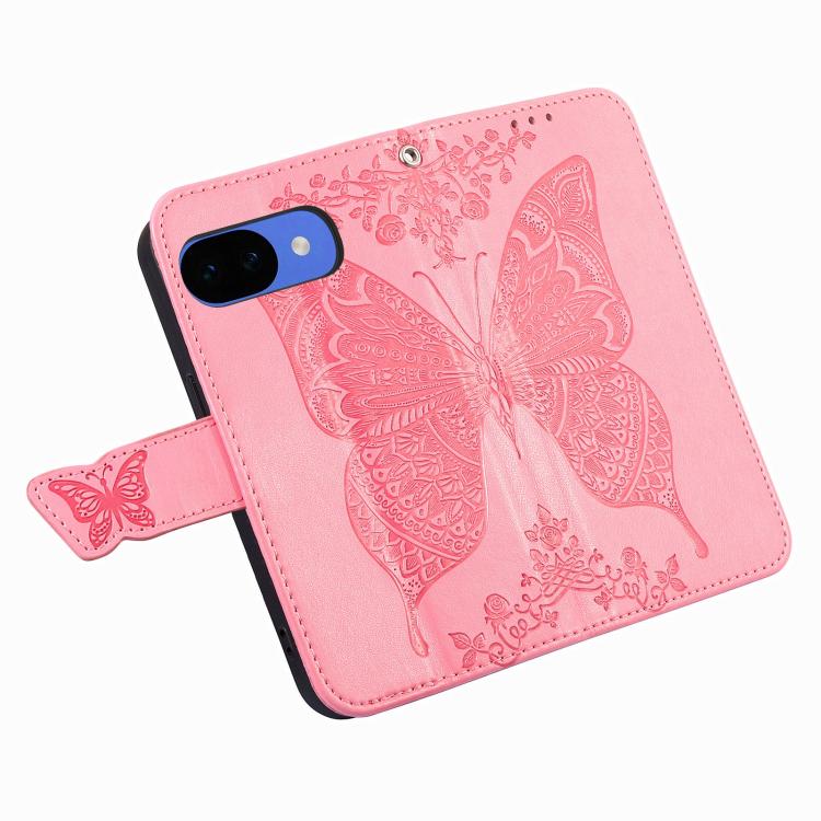 For Google Pixel 10a Butterfly Love Flower Embossed Leather Phone Case