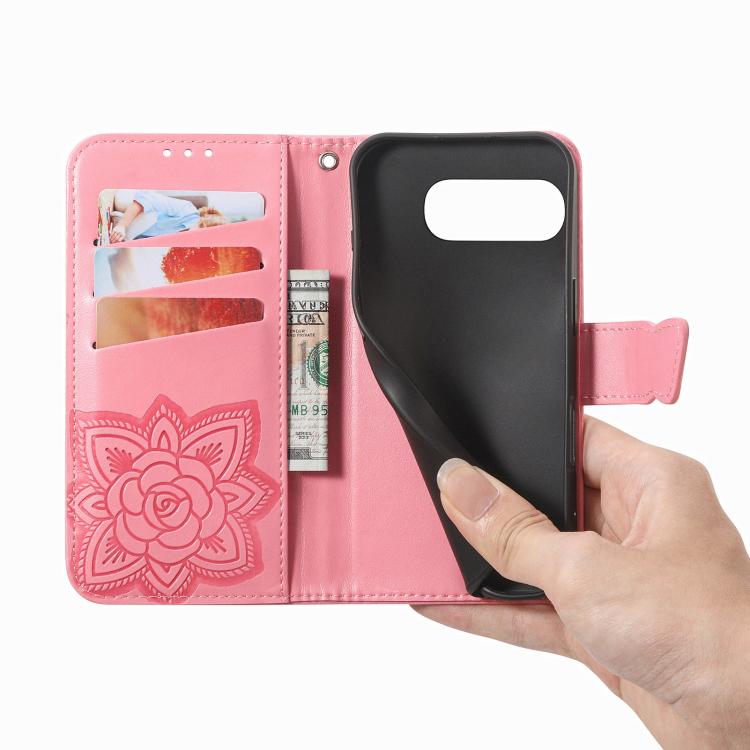 For Google Pixel 10a Butterfly Love Flower Embossed Leather Phone Case