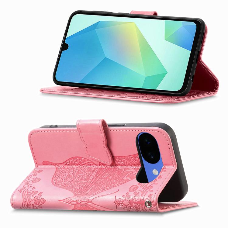 For Google Pixel 10a Butterfly Love Flower Embossed Leather Phone Case