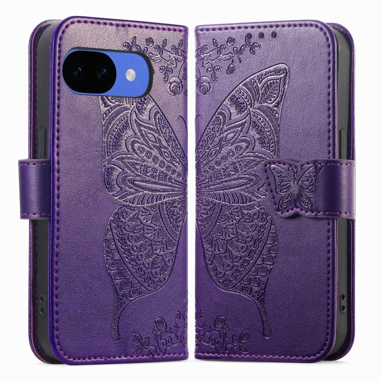 For Google Pixel 10a Butterfly Love Flower Embossed Leather Phone Case