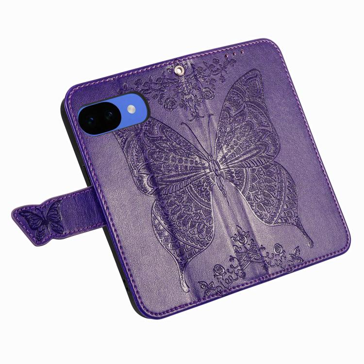 For Google Pixel 10a Butterfly Love Flower Embossed Leather Phone Case