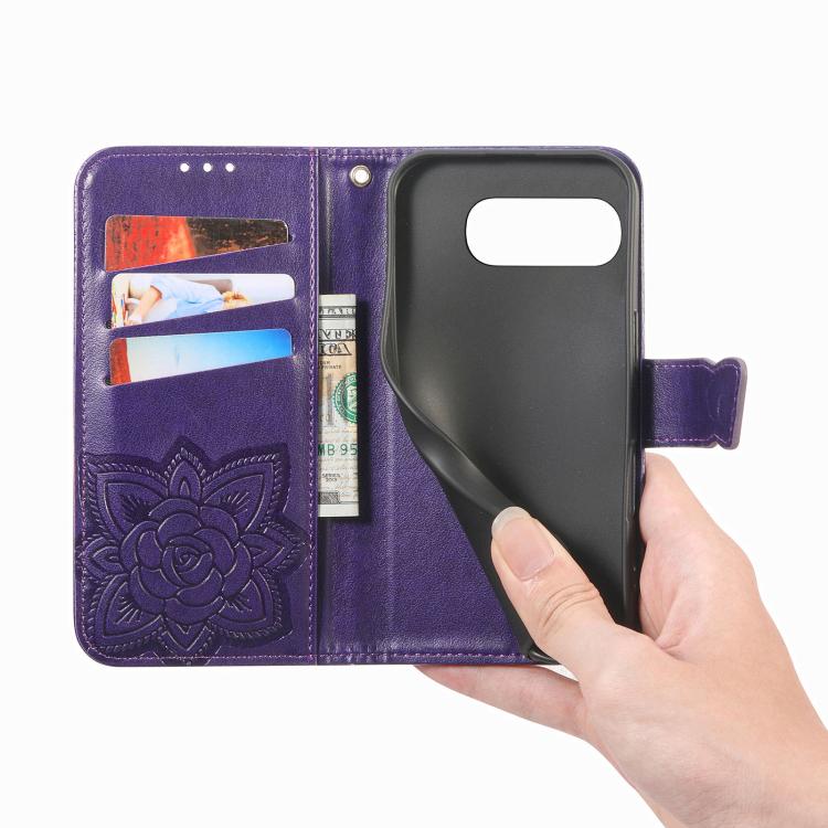 For Google Pixel 10a Butterfly Love Flower Embossed Leather Phone Case