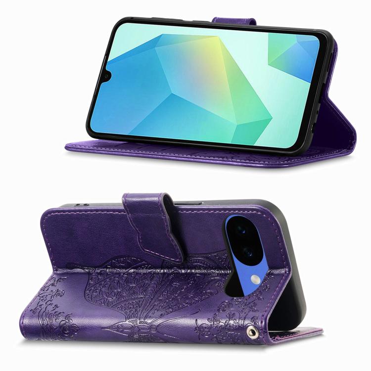 For Google Pixel 10a Butterfly Love Flower Embossed Leather Phone Case