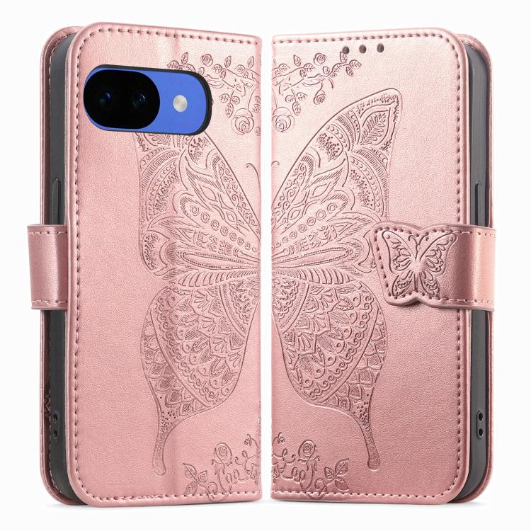 For Google Pixel 10a Butterfly Love Flower Embossed Leather Phone Case