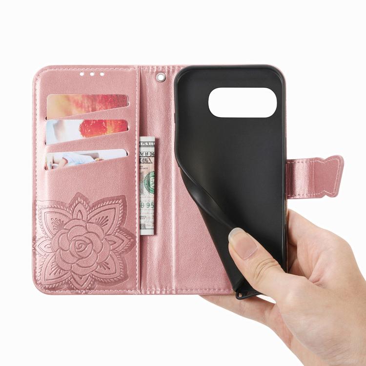 For Google Pixel 10a Butterfly Love Flower Embossed Leather Phone Case