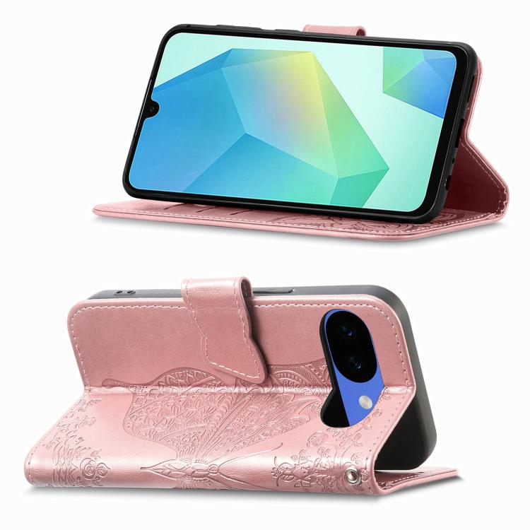 For Google Pixel 10a Butterfly Love Flower Embossed Leather Phone Case