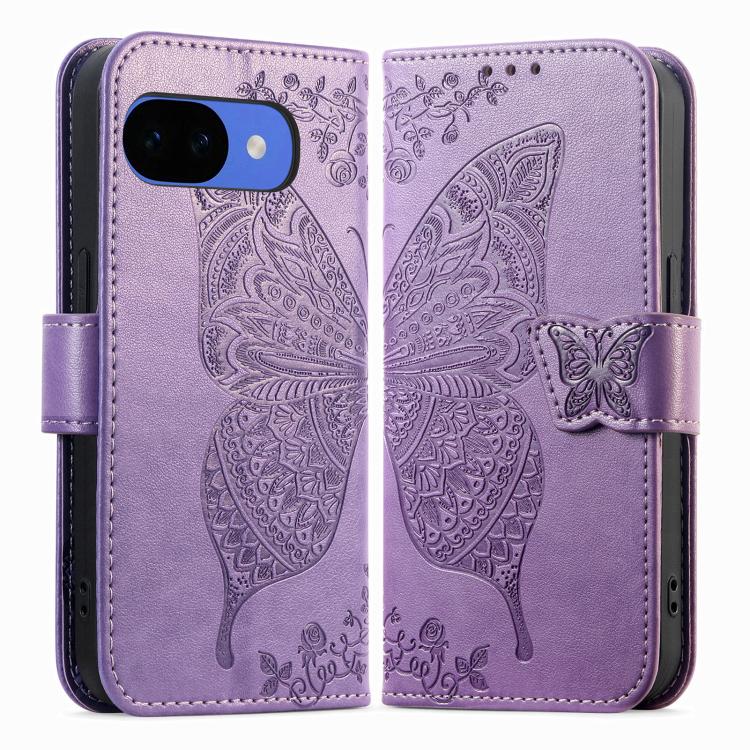 For Google Pixel 10a Butterfly Love Flower Embossed Leather Phone Case