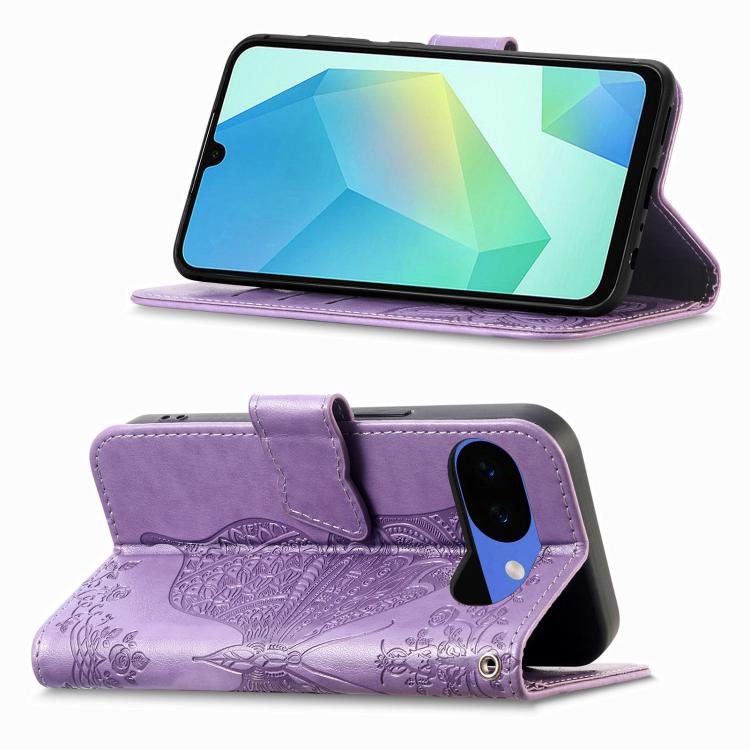 For Google Pixel 10a Butterfly Love Flower Embossed Leather Phone Case