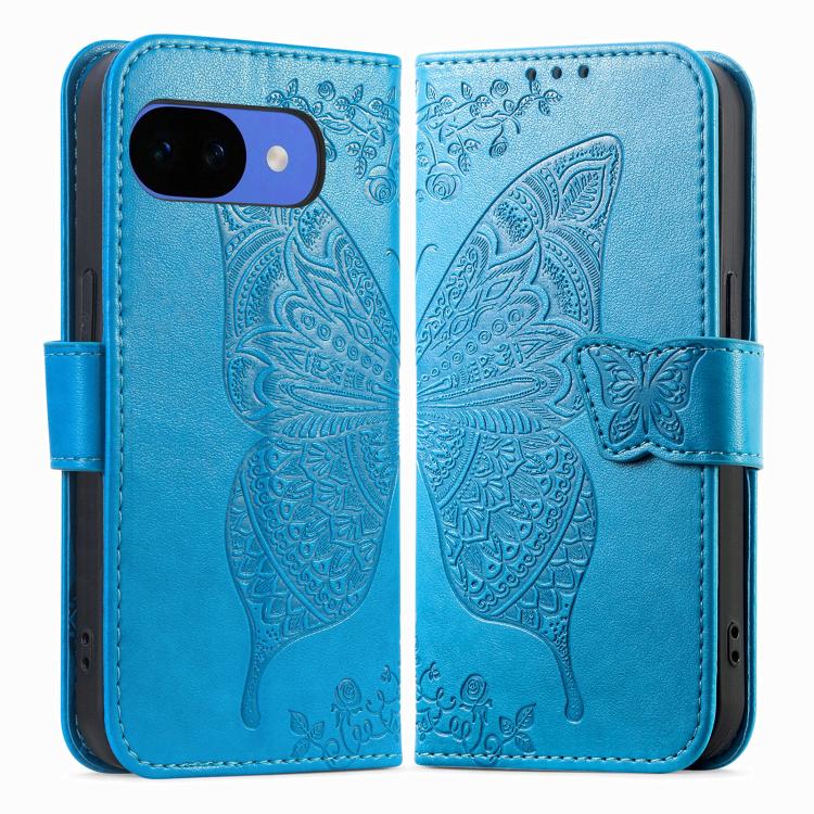 For Google Pixel 10a Butterfly Love Flower Embossed Leather Phone Case