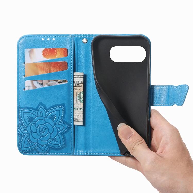 For Google Pixel 10a Butterfly Love Flower Embossed Leather Phone Case