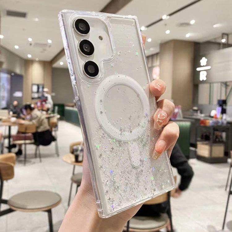 For Samsung Galaxy S25+ 5G MagSafe Glitter Hybrid Clear TPU Phone Case