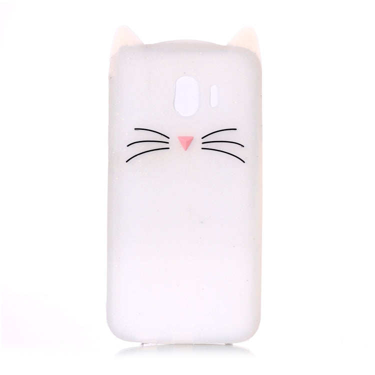 Lovely 3D Moustache Cat Soft Silicone Back Case for Galaxy J4 2018(White)