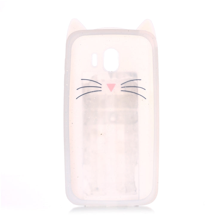 Lovely 3D Moustache Cat Soft Silicone Back Case for Galaxy J4 2018(White)