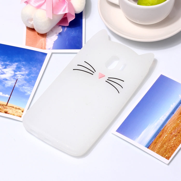 Lovely 3D Moustache Cat Soft Silicone Back Case for Galaxy J4 2018(White)