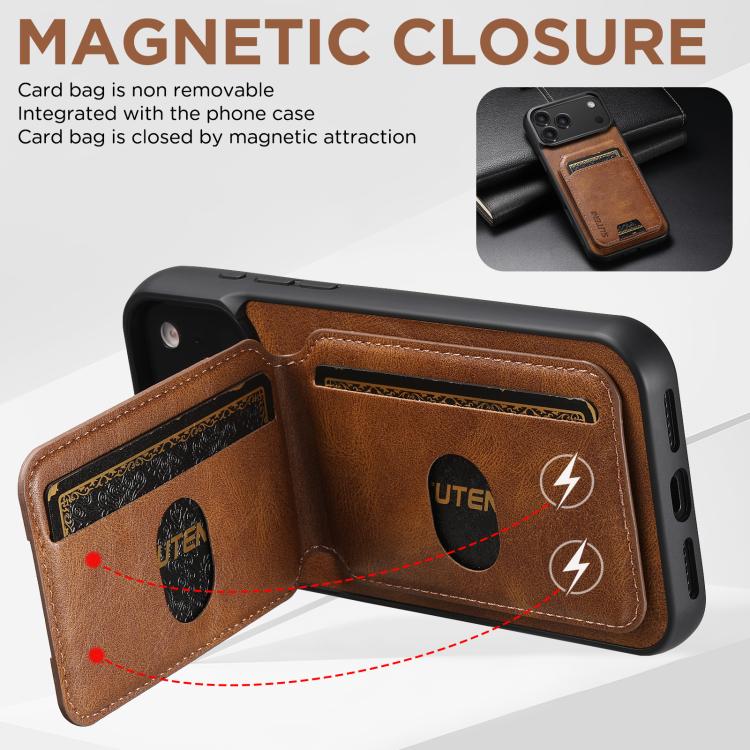 For iPhone 17 Pro Max Suteni H02 Leather Wallet Stand Back Phone Case