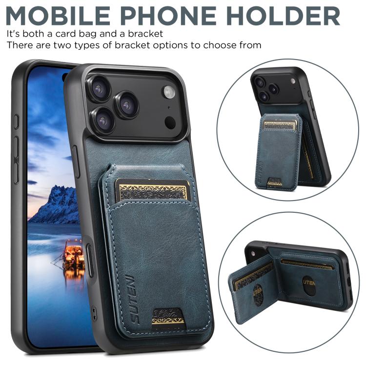 For iPhone 17 Pro Suteni H02 Leather Wallet Stand Back Phone Case