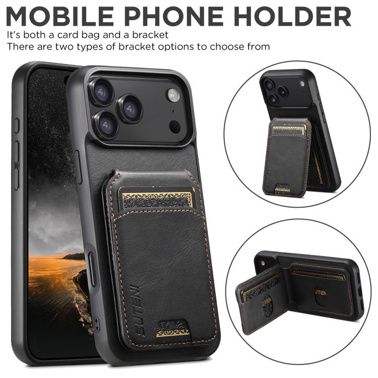 For iPhone Air Suteni H02 Leather Wallet Stand Back Phone Case