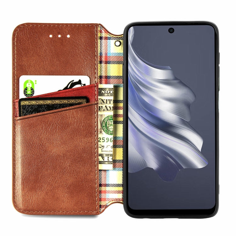 ForTecno Spark 20 Pro Cubic Grid Pressed Magnetic Leather Phone Case