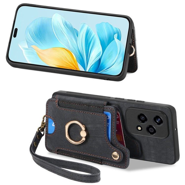 For Honor 200 Lite Global Retro Skin-feel Ring Multi-card RFID Wallet Phone Case