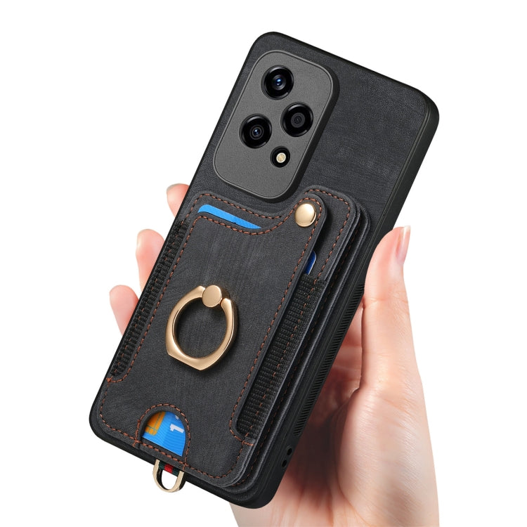 For Honor 200 Lite Global Retro Skin-feel Ring Multi-card RFID Wallet Phone Case