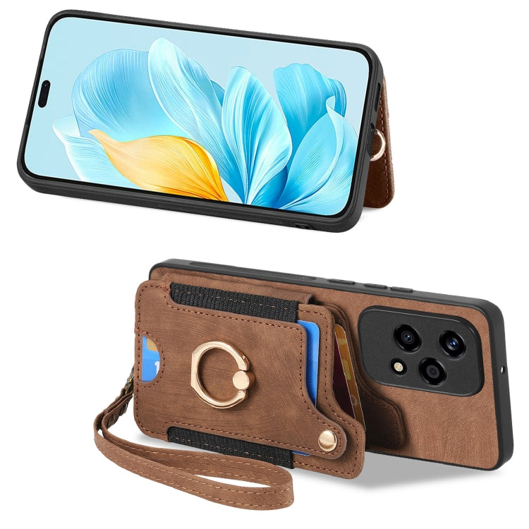 For Honor 200 Lite Global Retro Skin-feel Ring Multi-card RFID Wallet Phone Case