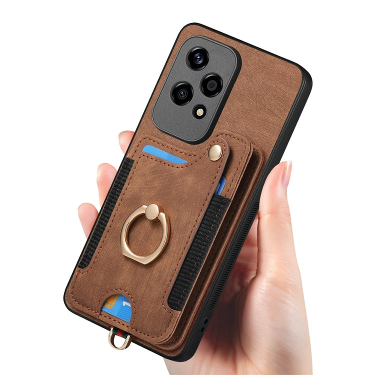 For Honor 200 Lite Global Retro Skin-feel Ring Multi-card RFID Wallet Phone Case