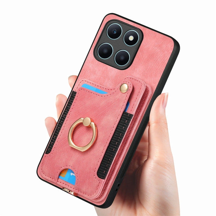 For Honor X6a Retro Skin-feel Ring Multi-card RFID Wallet Phone Case