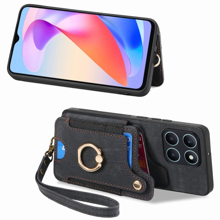 For Honor X6a Retro Skin-feel Ring Multi-card RFID Wallet Phone Case