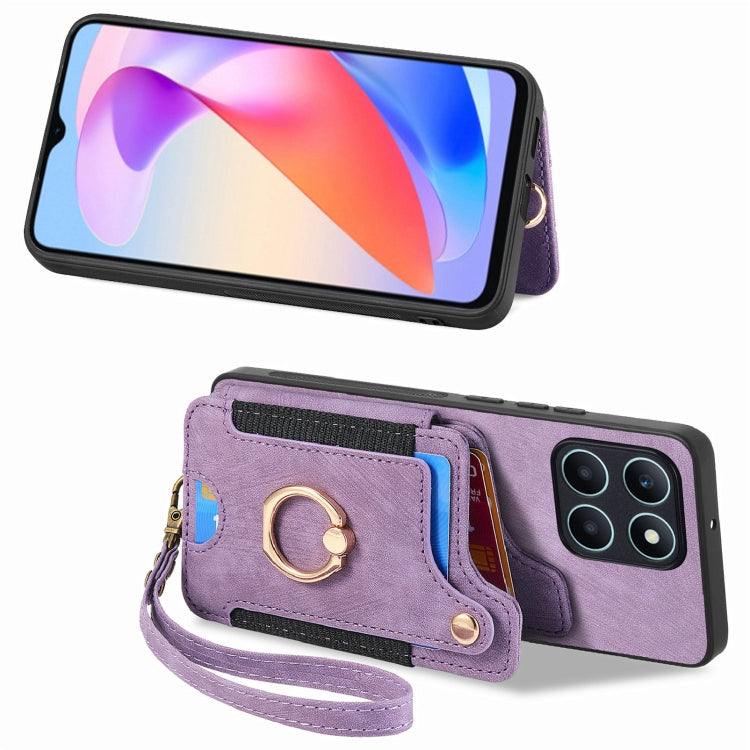 For Honor X6a Retro Skin-feel Ring Multi-card RFID Wallet Phone Case