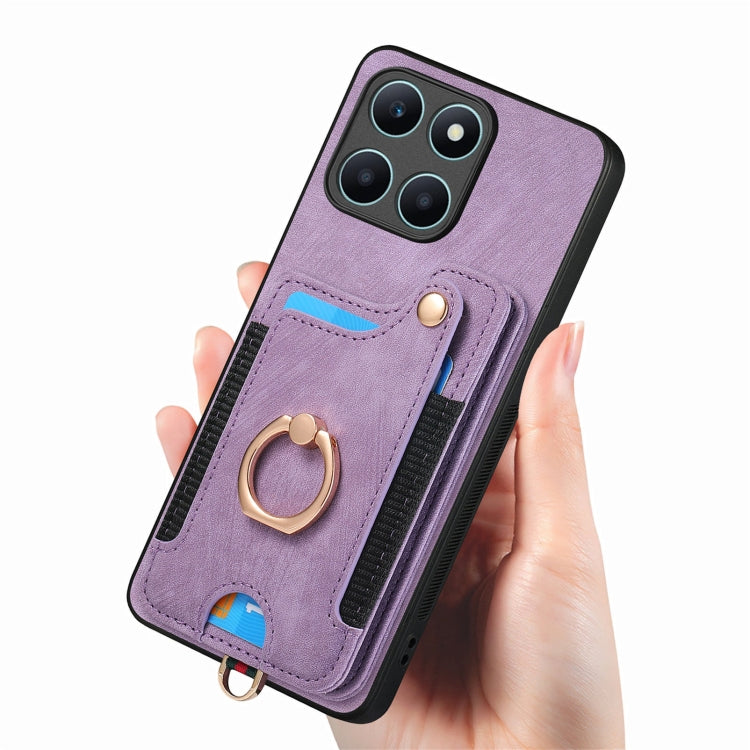 For Honor X6a Retro Skin-feel Ring Multi-card RFID Wallet Phone Case