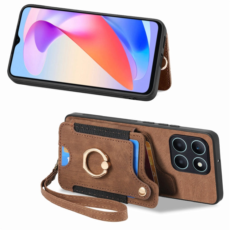 For Honor X6a Retro Skin-feel Ring Multi-card RFID Wallet Phone Case