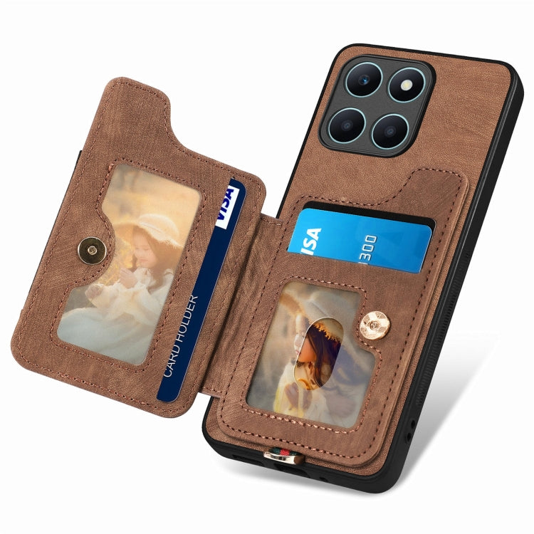 For Honor X6a Retro Skin-feel Ring Multi-card RFID Wallet Phone Case