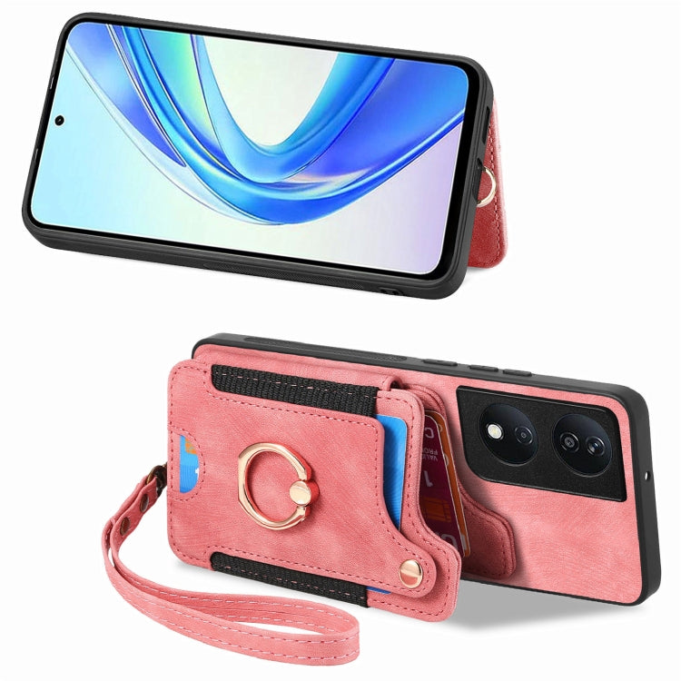 For Honor X7b Retro Skin-feel Ring Multi-card RFID Wallet Phone Case