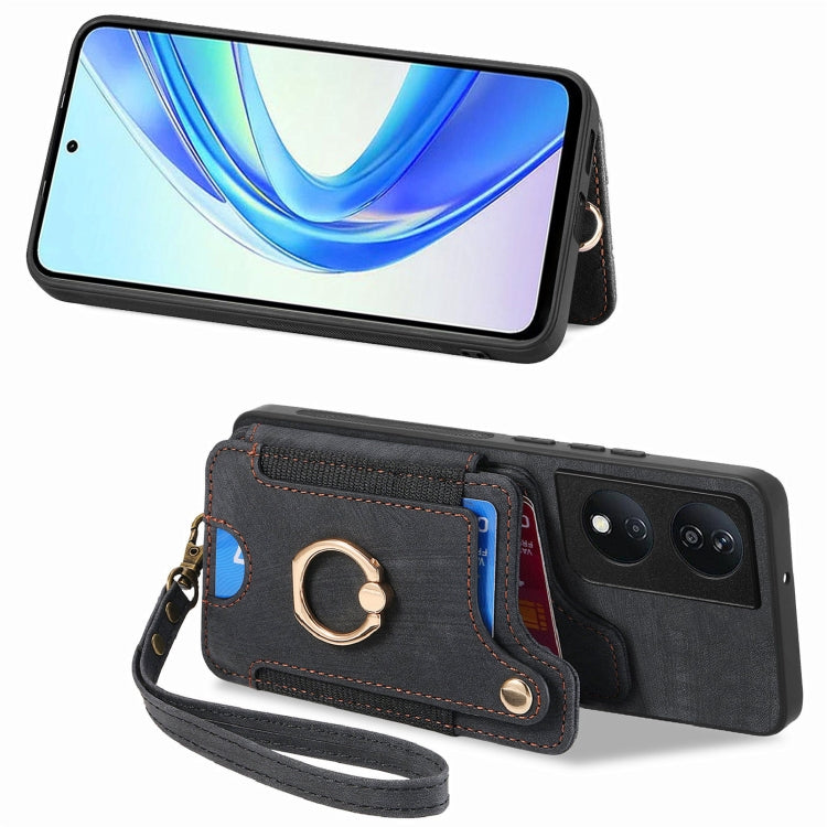 For Honor X7b Retro Skin-feel Ring Multi-card RFID Wallet Phone Case