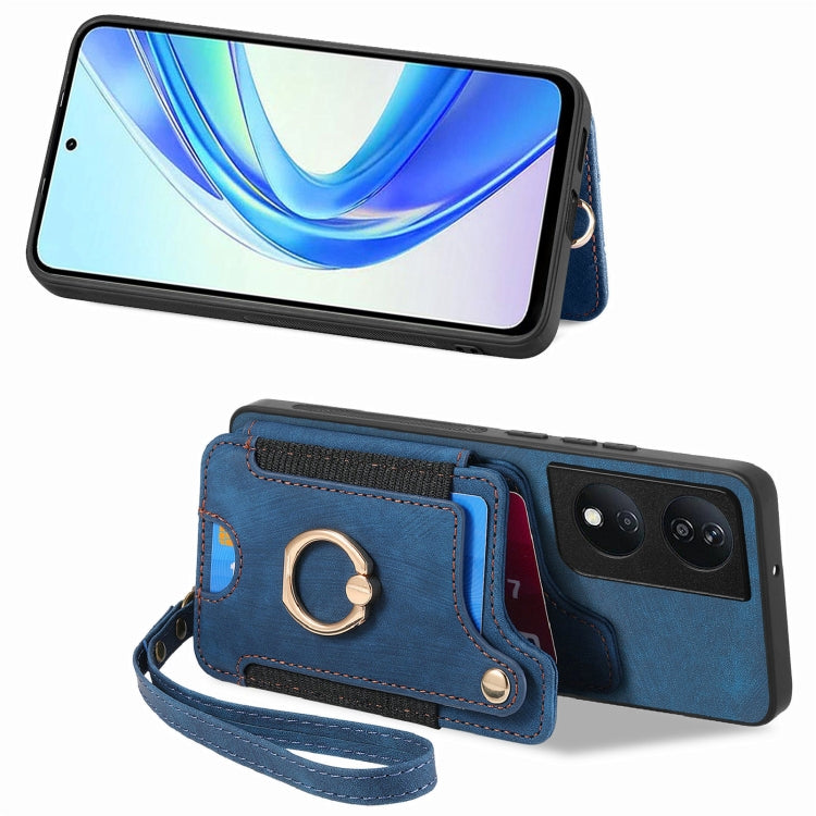 For Honor X7b Retro Skin-feel Ring Multi-card RFID Wallet Phone Case