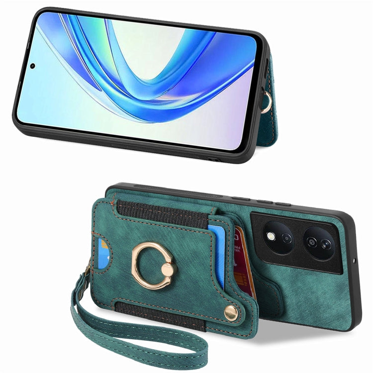 For Honor X7b Retro Skin-feel Ring Multi-card RFID Wallet Phone Case