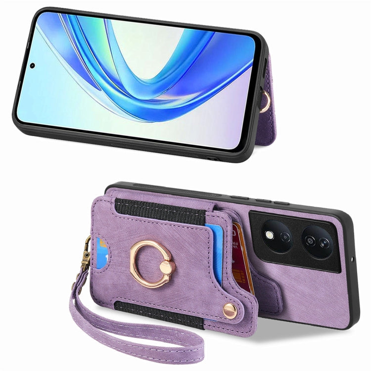 For Honor X7b Retro Skin-feel Ring Multi-card RFID Wallet Phone Case