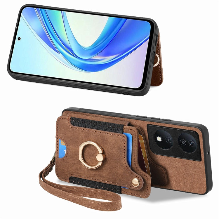 For Honor X7b Retro Skin-feel Ring Multi-card RFID Wallet Phone Case