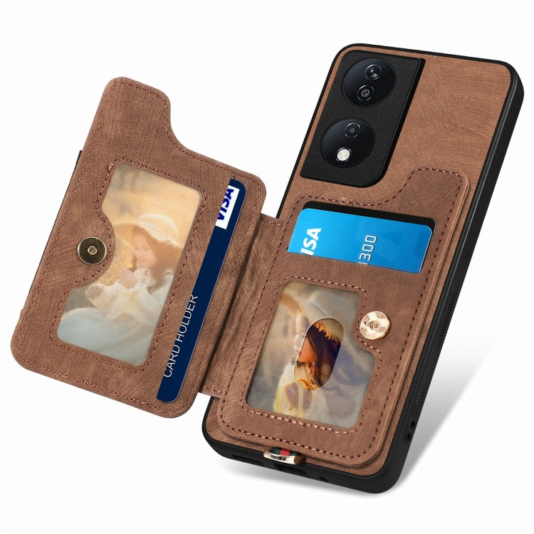 For Honor X7b Retro Skin-feel Ring Multi-card RFID Wallet Phone Case