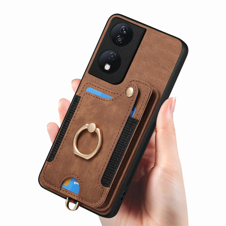 For Honor X7b Retro Skin-feel Ring Multi-card RFID Wallet Phone Case