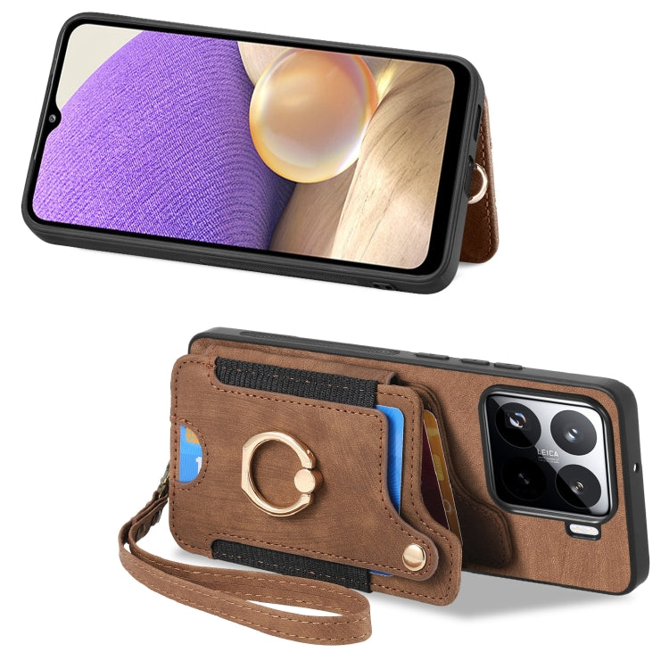 For Xiaomi 15 Retro Skin-feel Ring Multi-card RFID Wallet Phone Case