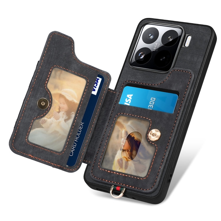 For Xiaomi 15 Pro Retro Skin-feel Ring Multi-card RFID Wallet Phone Case