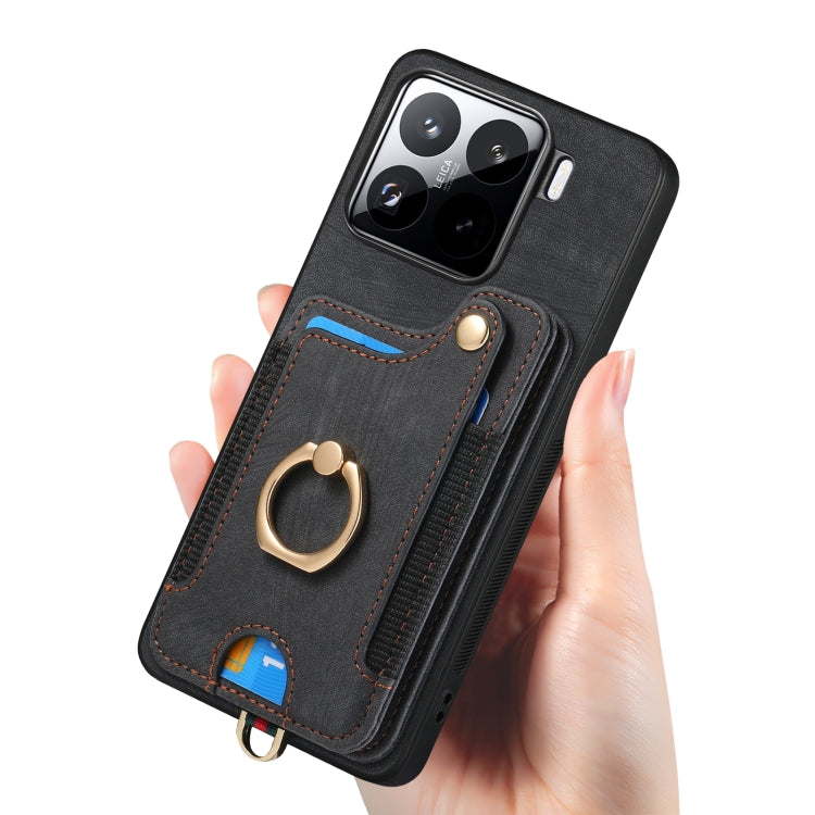 For Xiaomi 15 Pro Retro Skin-feel Ring Multi-card RFID Wallet Phone Case