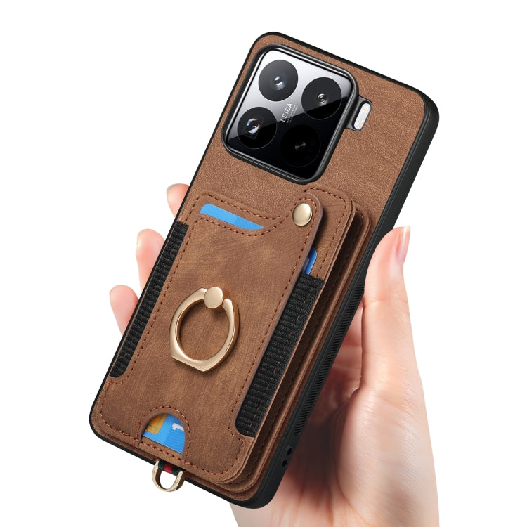 For Xiaomi 15 Pro Retro Skin-feel Ring Multi-card RFID Wallet Phone Case