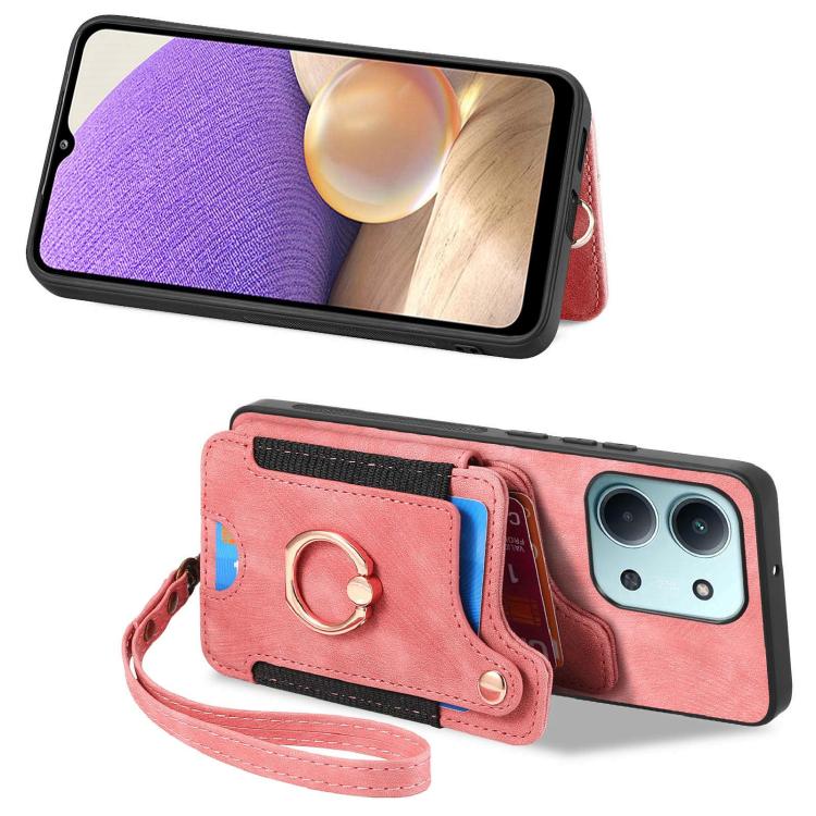 For Redmi 15C 5G / 4G Global 171mm Retro Skin-feel Ring Multi-card RFID Wallet Phone Case